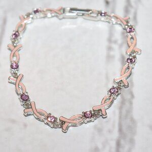 Beautiful silver AVON Breast Cancer awareness bracelet 7.25"